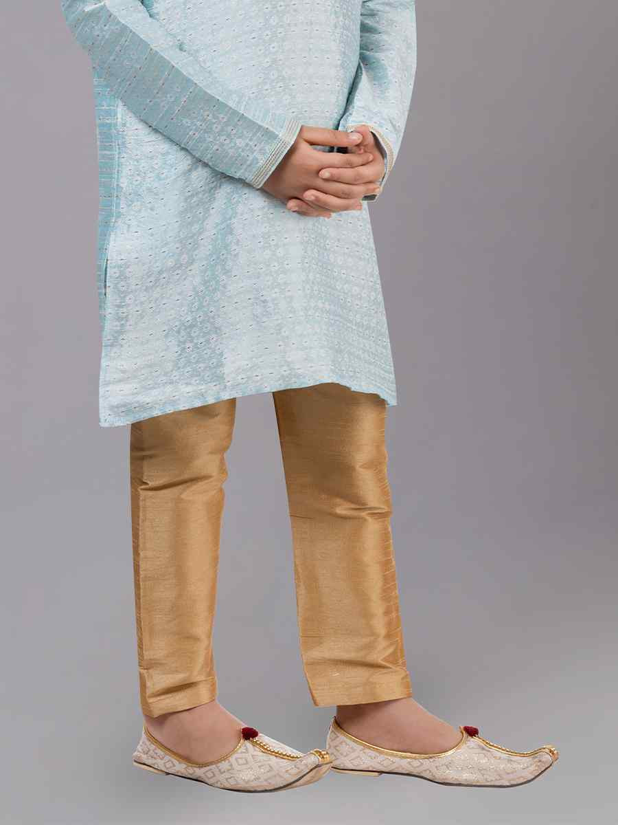 Sky Blue Polyester Cotton Embroidered Festival Traditional Kurta Pyjama Boys Wear