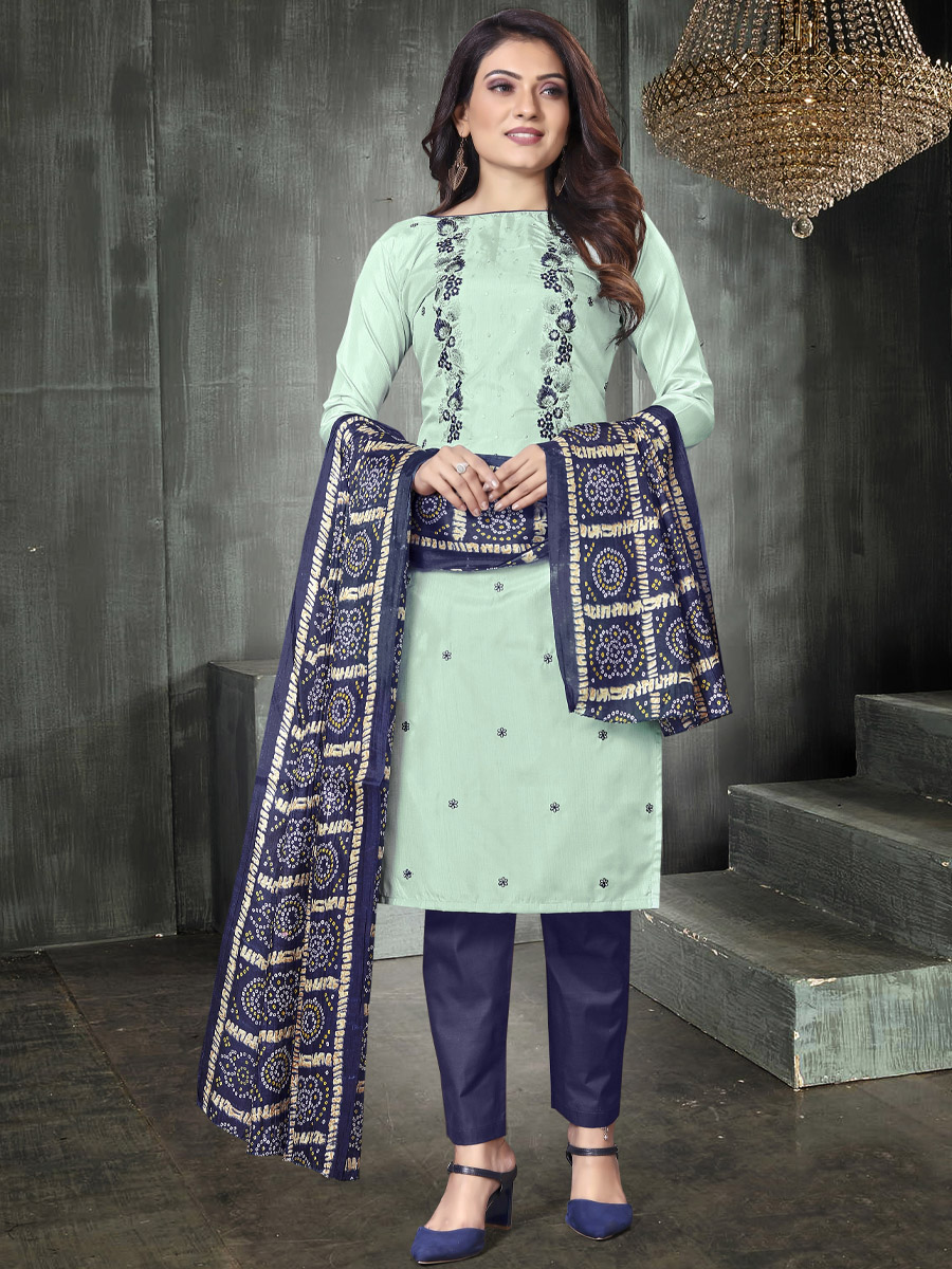 Sky Blue Prampara Silk Printed Casual Festival Pant Salwar Kameez