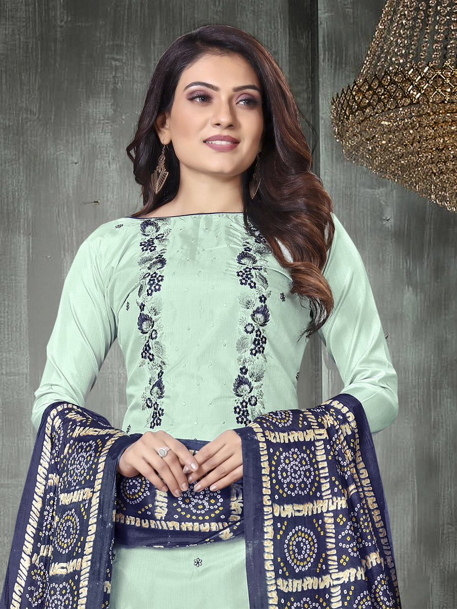 Sky Blue Prampara Silk Printed Casual Festival Pant Salwar Kameez