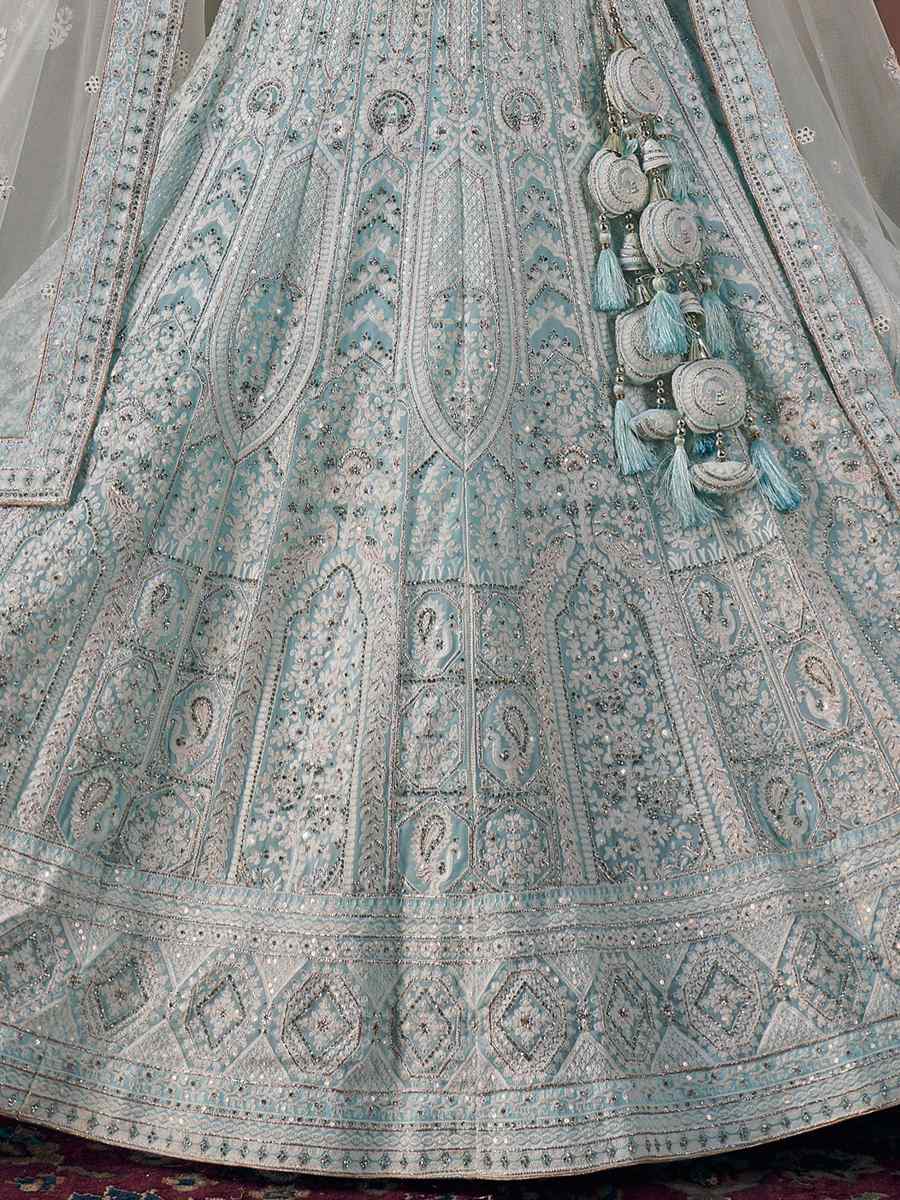 Sky Blue Premium Georgette Embroidered Bridal Wedding Heavy Border Lehenga Choli