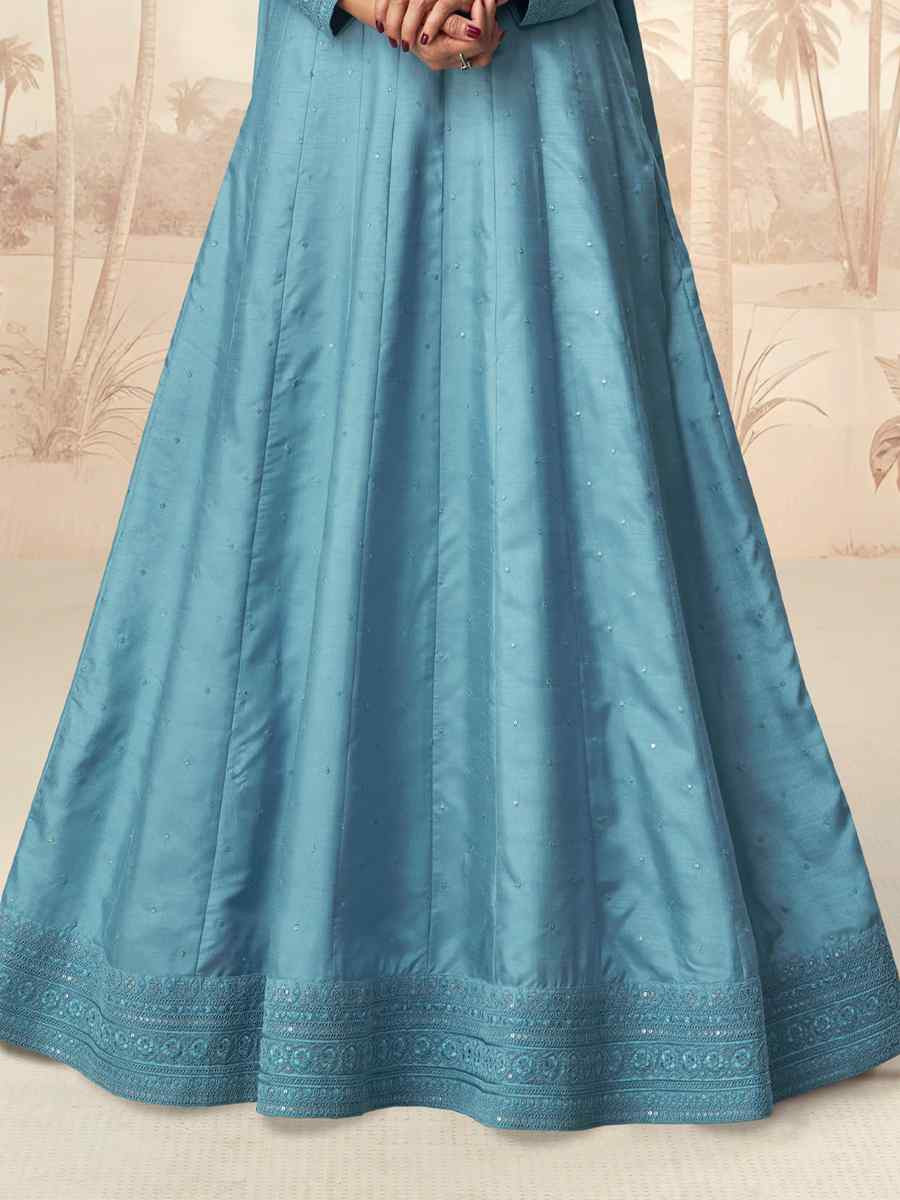 Sky Blue Premium Silk Embroidered Festival Casual Gown