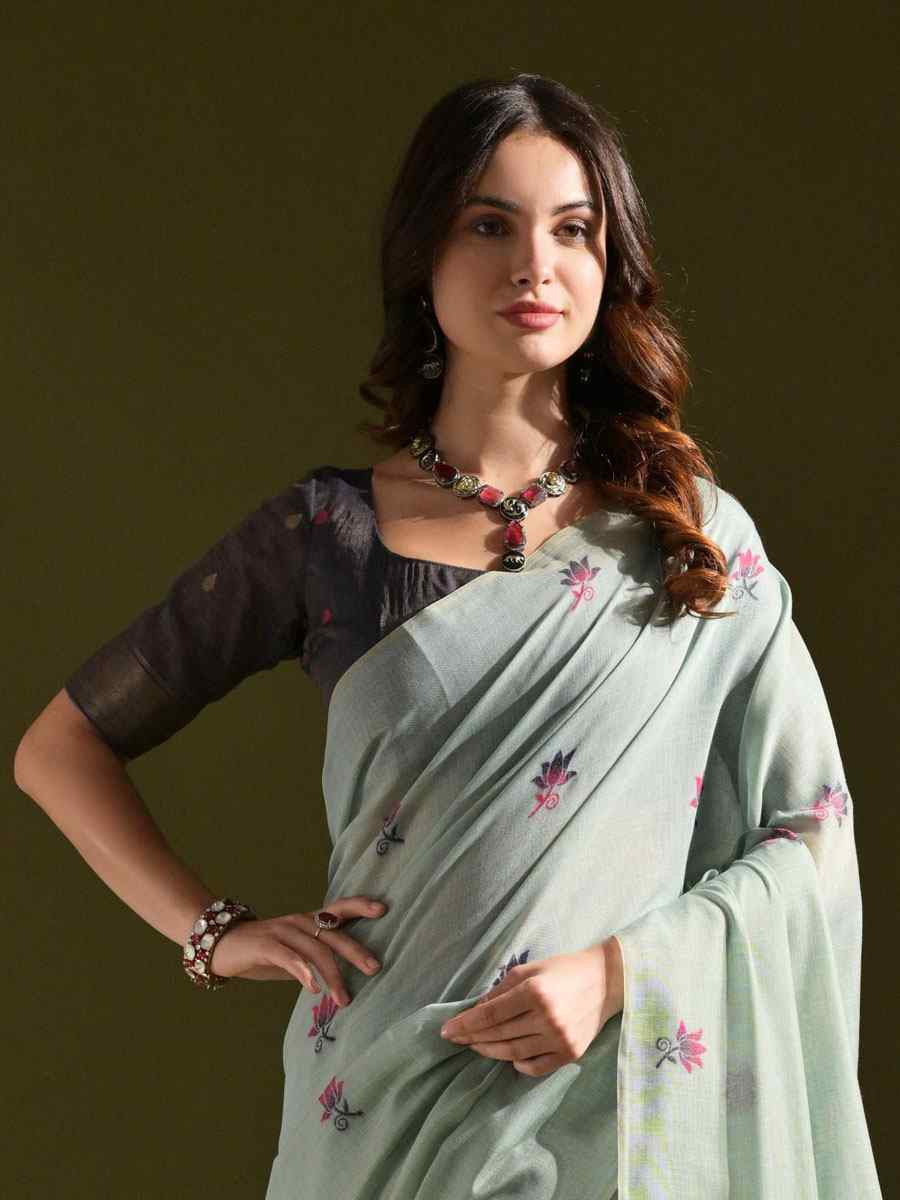 Sky Blue Premium Soft Muga Cotton Handwoven Casual Reception Festival Wedding Fancy Classic Style Sarees