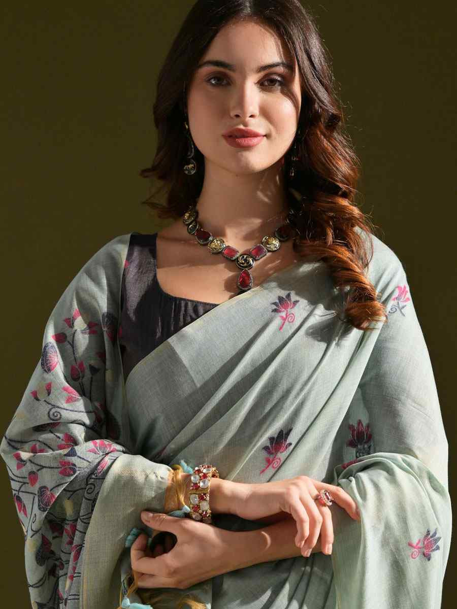 Sky Blue Premium Soft Muga Cotton Handwoven Casual Reception Festival Wedding Fancy Classic Style Sarees