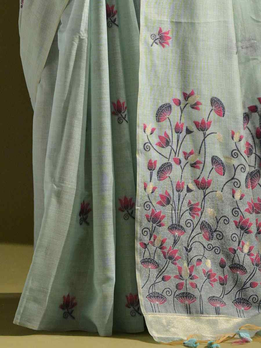 Sky Blue Premium Soft Muga Cotton Handwoven Casual Reception Festival Wedding Fancy Classic Style Sarees