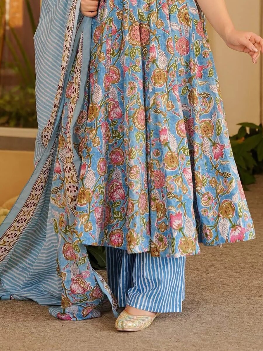Sky Blue Printed Wedding Party Festival Casual Ready Anarkali Palazzo Pant Salwar Kameez