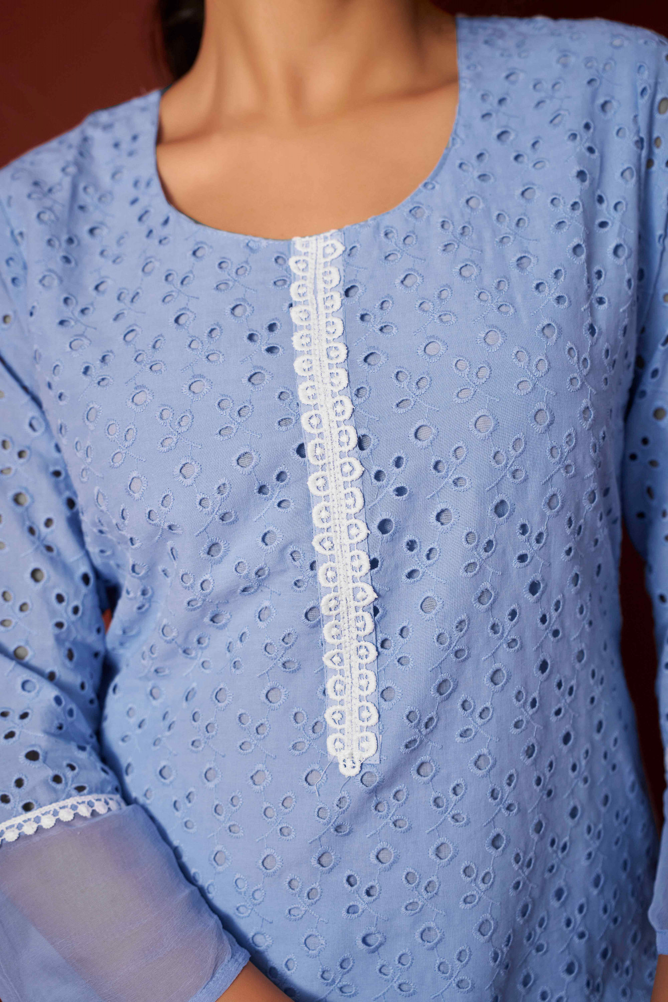 Sky Blue Pure Cotton Embroidery Party Wedding Festival Casual Ready Pant Salwar Kameez