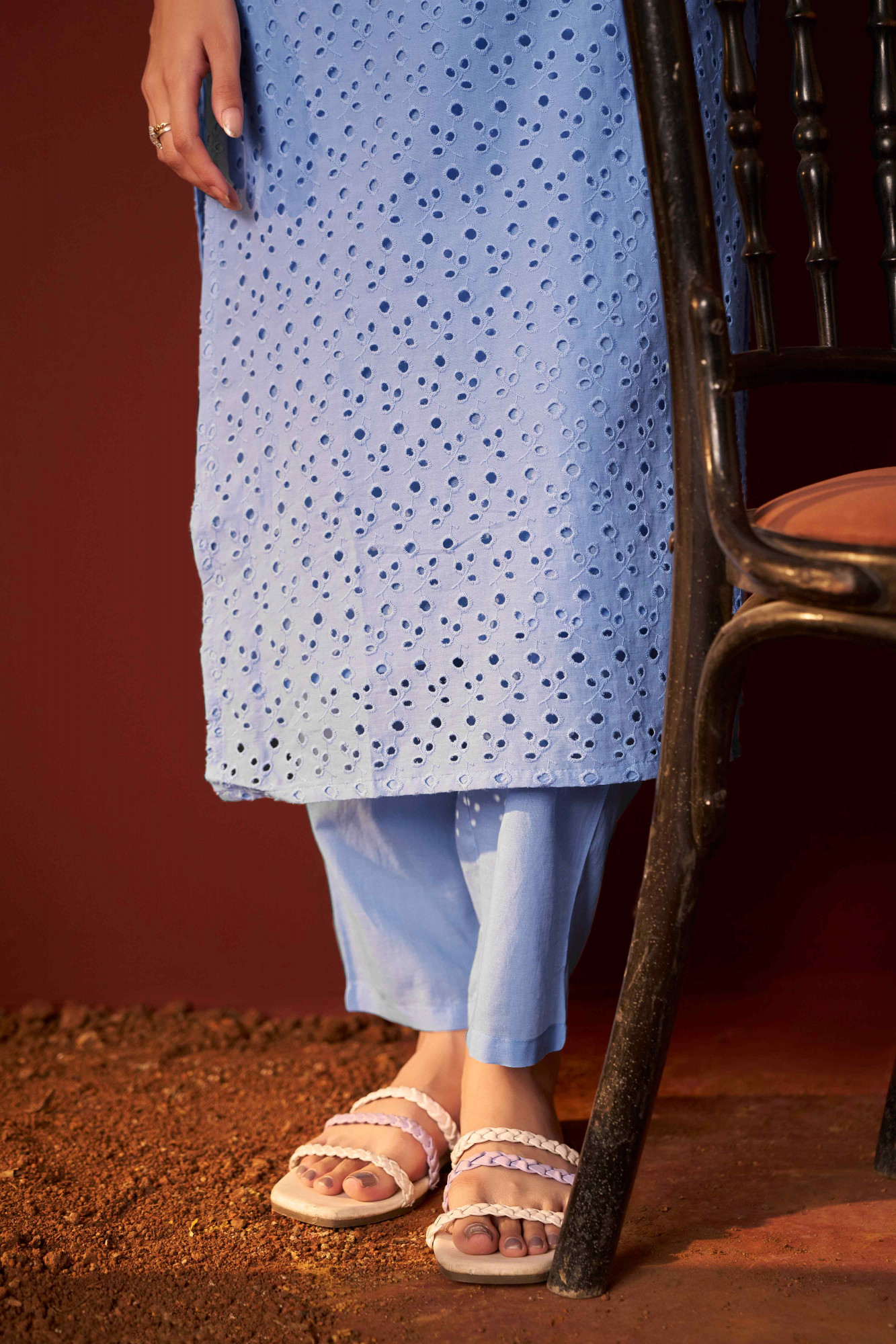 Sky Blue Pure Cotton Embroidery Party Wedding Festival Casual Ready Pant Salwar Kameez