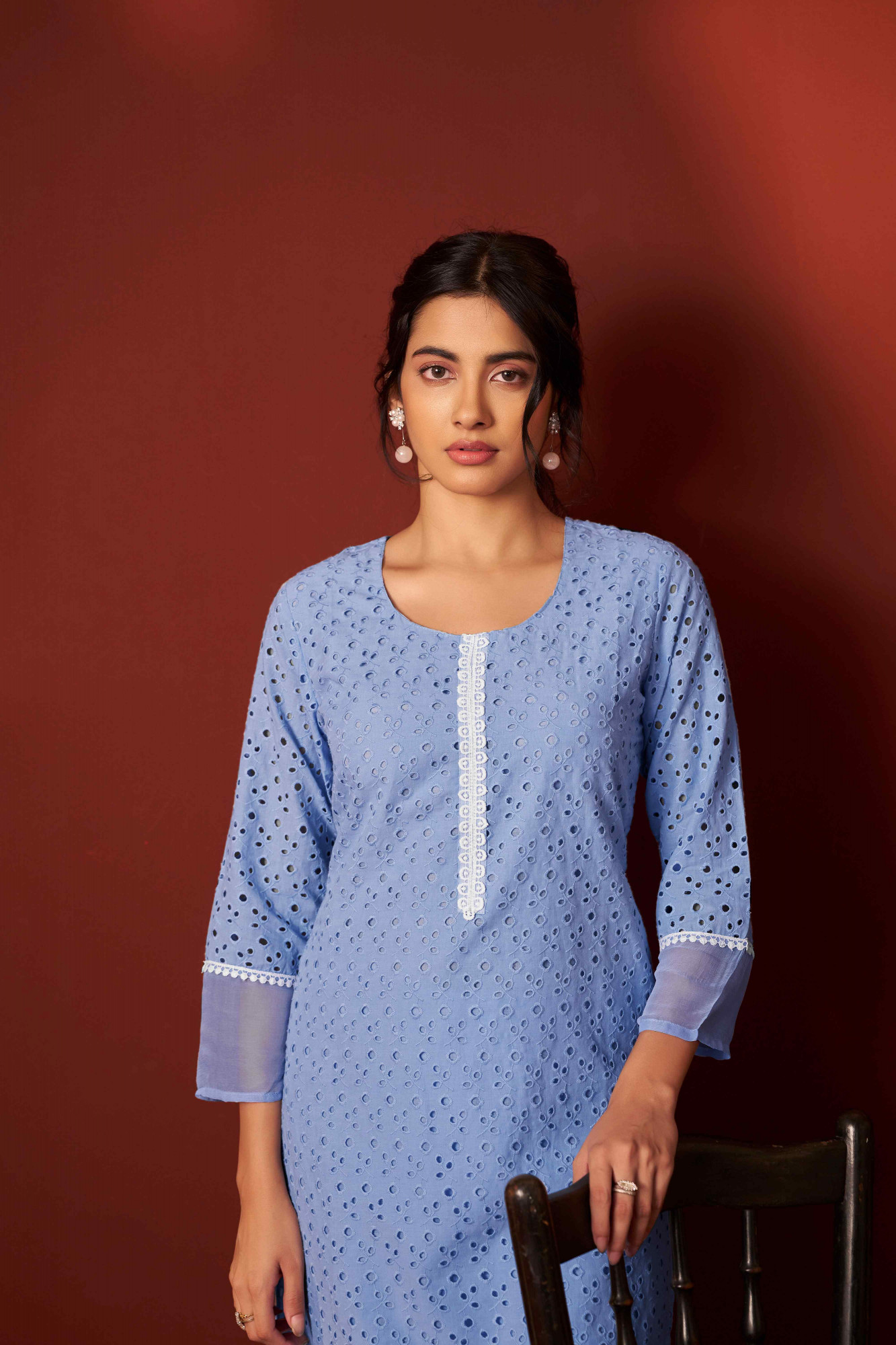 Sky Blue Pure Cotton Embroidery Party Wedding Festival Casual Ready Pant Salwar Kameez