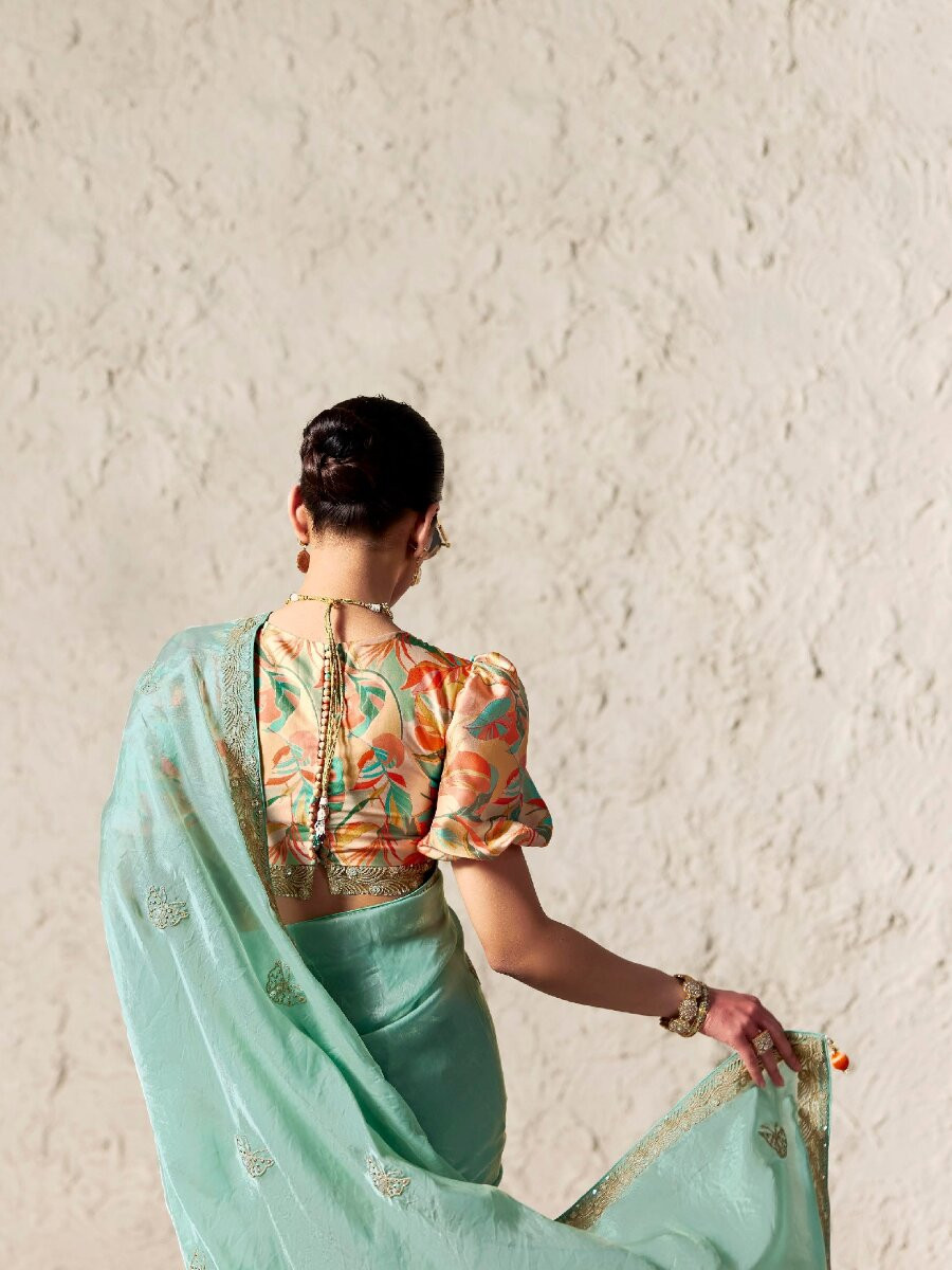 Sky Blue Pure Fancy Tissue Silk Zari Sequins Wedding Reception Party Festival Heavy Border Sarees
