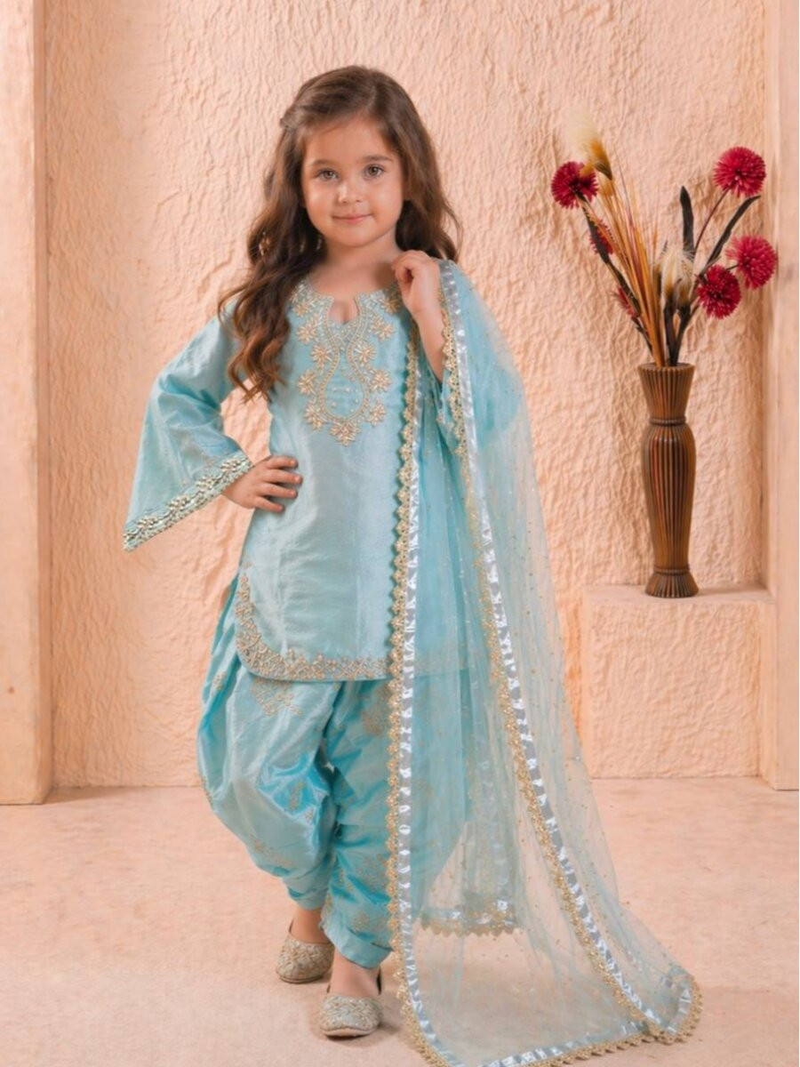 Sky Blue Pure GMY Silk Embroidered Sequins Ethnic Casual Party Wedding Ready Salwars Girls Wear