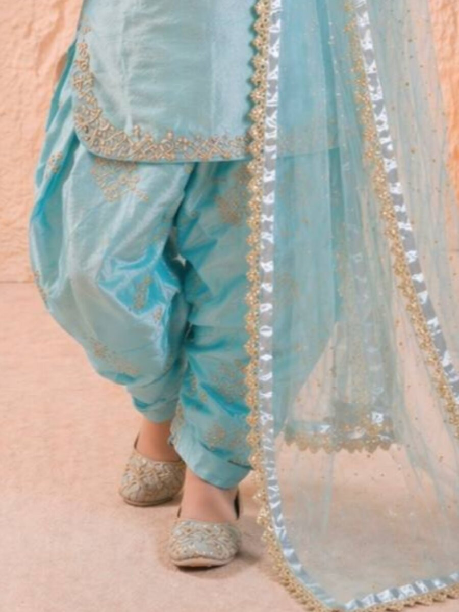 Sky Blue Pure GMY Silk Embroidered Sequins Ethnic Casual Party Wedding Ready Salwars Girls Wear