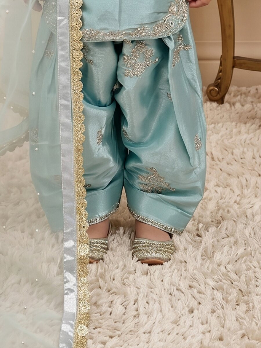 Sky Blue Pure Roman Glass Sillk Embroidery Sequence With Rivet Moti Work Traditional Ethnic Casual Festival Party Wedding Salwars Girls Wear