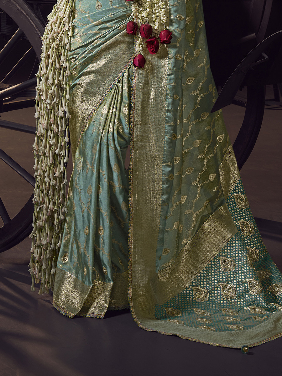 Sky Blue Pure Viscose Embroidery Wedding Reception Party Festival Casual Heavy Border Sarees