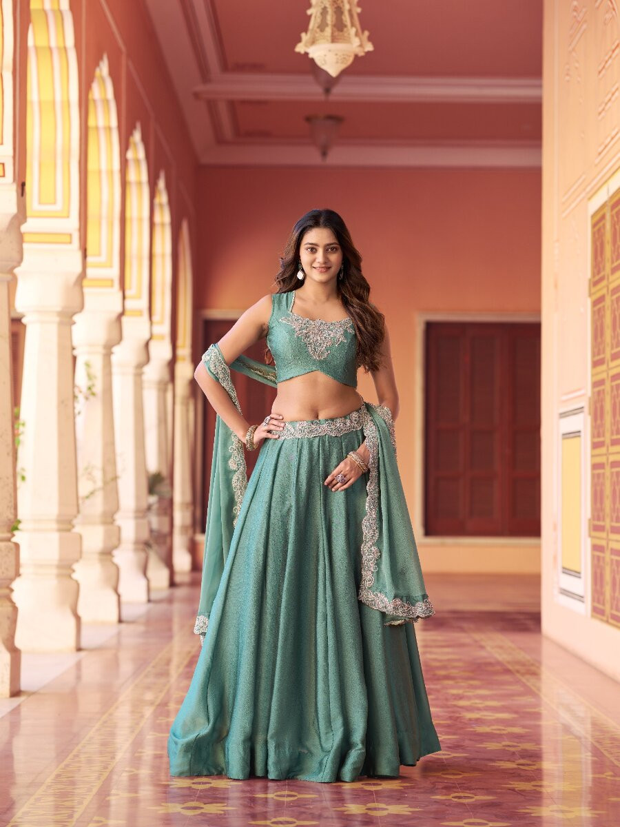 Sky Blue Rangoli Silk Embroidery Sequins with Tube Beads Wedding Reception Party Festival Circular Lehenga Choli