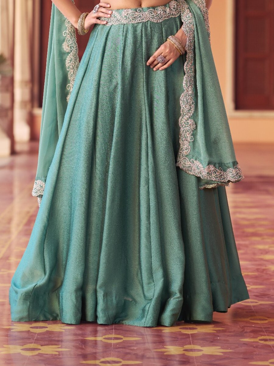 Sky Blue Rangoli Silk Embroidery Sequins with Tube Beads Wedding Reception Party Festival Circular Lehenga Choli