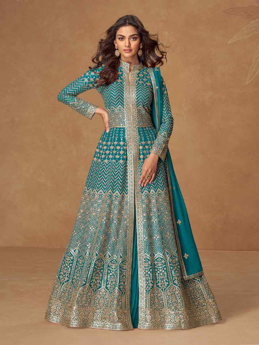 Sky Blue Real Georgette Embroidery Party Wedding Festival Ready Lawn Salwar Kameez