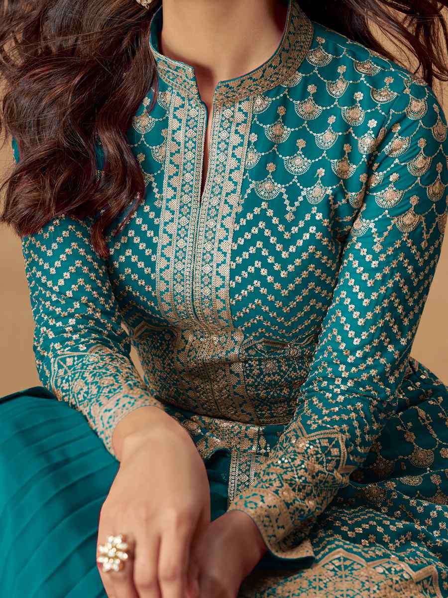 Sky Blue Real Georgette Embroidery Party Wedding Festival Ready Lawn Salwar Kameez