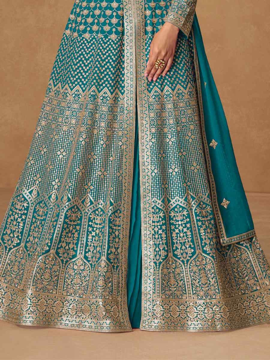 Sky Blue Real Georgette Embroidery Party Wedding Festival Ready Lawn Salwar Kameez