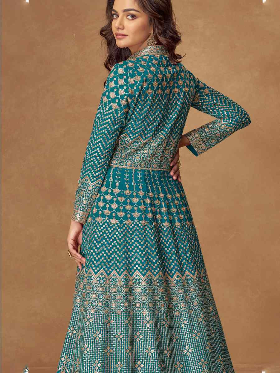 Sky Blue Real Georgette Embroidery Party Wedding Festival Ready Lawn Salwar Kameez