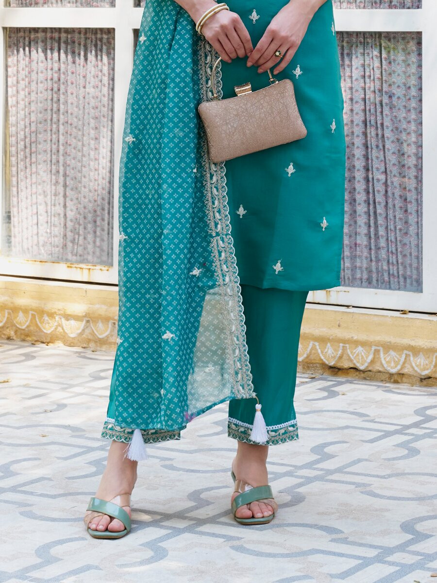 Sky Blue Silk Blend Embroidery Sequins Wedding Party Festival Casual Ready Pant Salwar Kameez