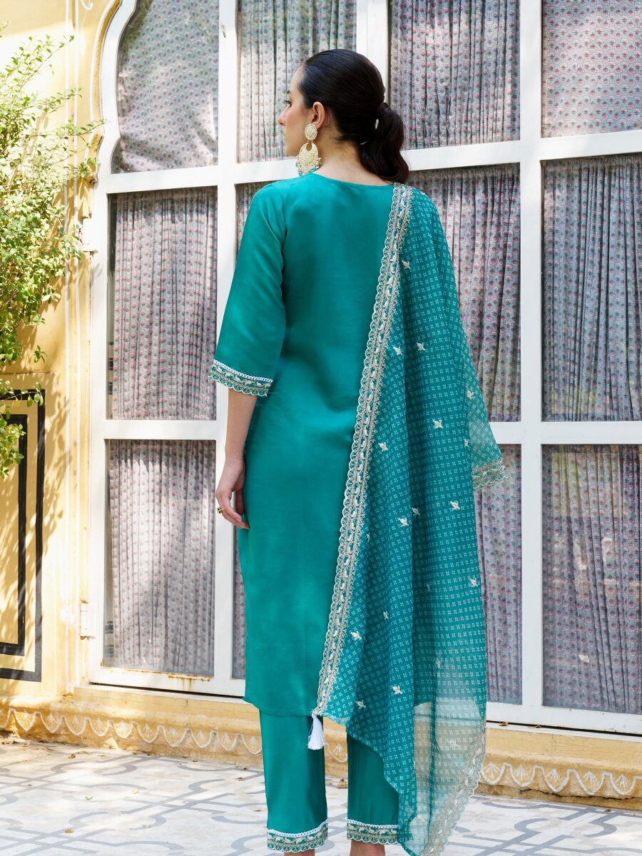 Sky Blue Silk Blend Embroidery Sequins Wedding Party Festival Casual Ready Pant Salwar Kameez