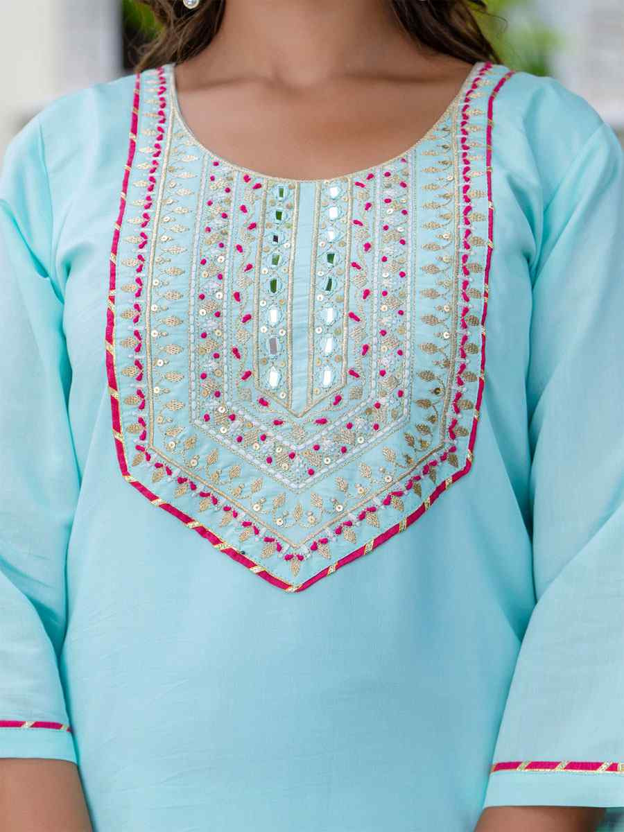 Sky Blue Silk Blend Handwoven Party Wedding Festival Casual Ready Pant Salwar Kameez