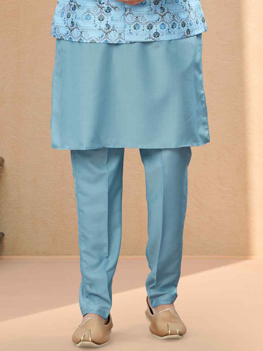 Sky Blue Silk Dupion Woven Festival Party Kurta