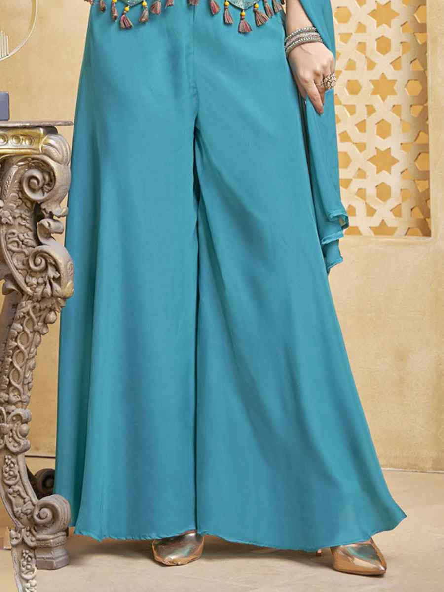 Sky Blue Silk Embroidery Party Wedding Festival Casual Ready Palazzo Pant Salwar Kameez