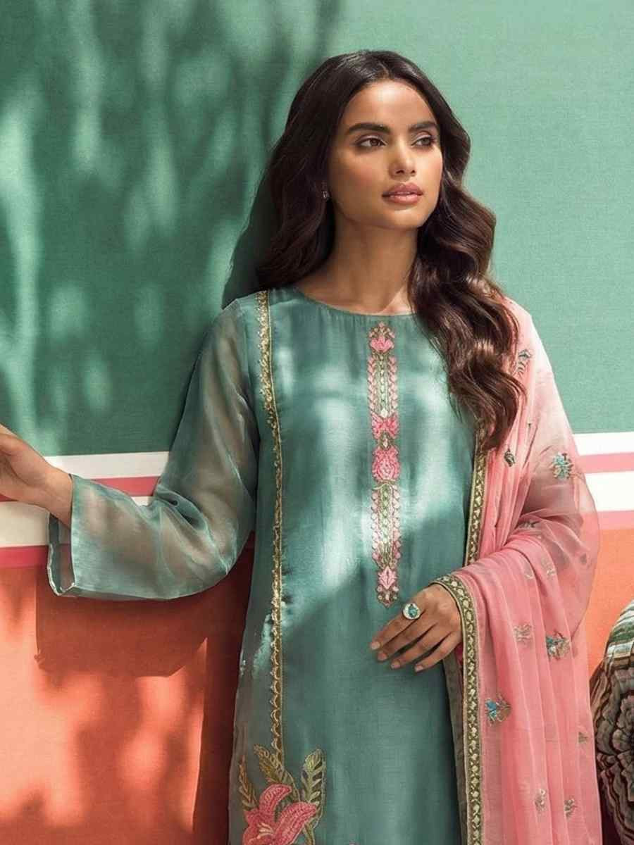 Sky Blue Silk Embroidery Party Wedding Festival Casual Ready Pant Salwar Kameez