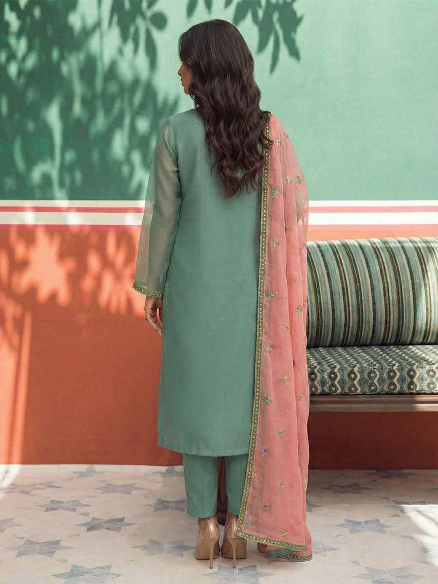 Sky Blue Silk Embroidery Party Wedding Festival Casual Ready Pant Salwar Kameez