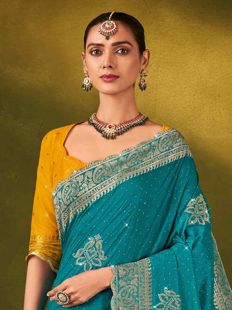 Sky Blue Silk Handwoven Bridal Reception Festival Wedding Fancy Heavy Border Saree