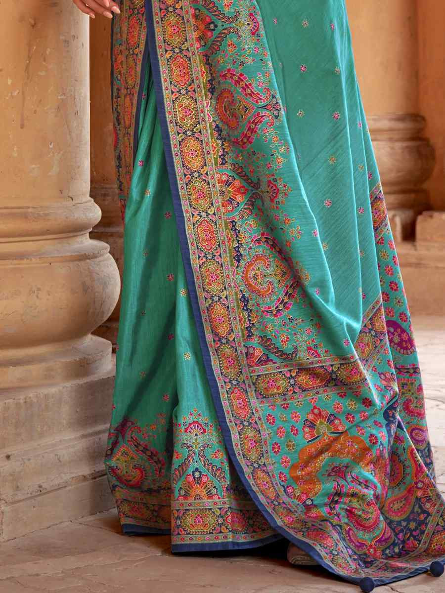 Sky Blue Silk Handwoven Festival Wedding Fancy Heavy Border Saree