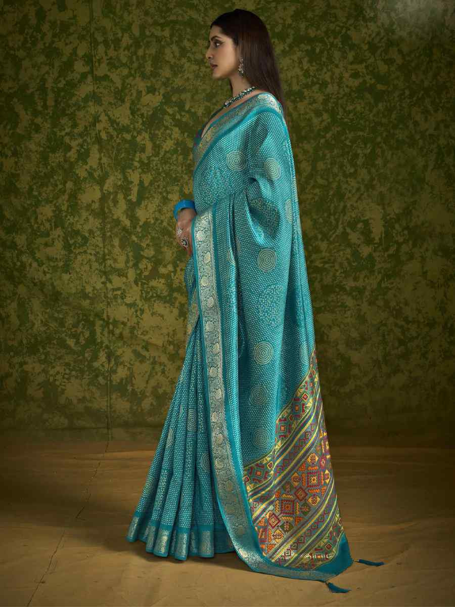 Sky Blue Silk Handwoven Festival Wedding Fancy Heavy Border Saree