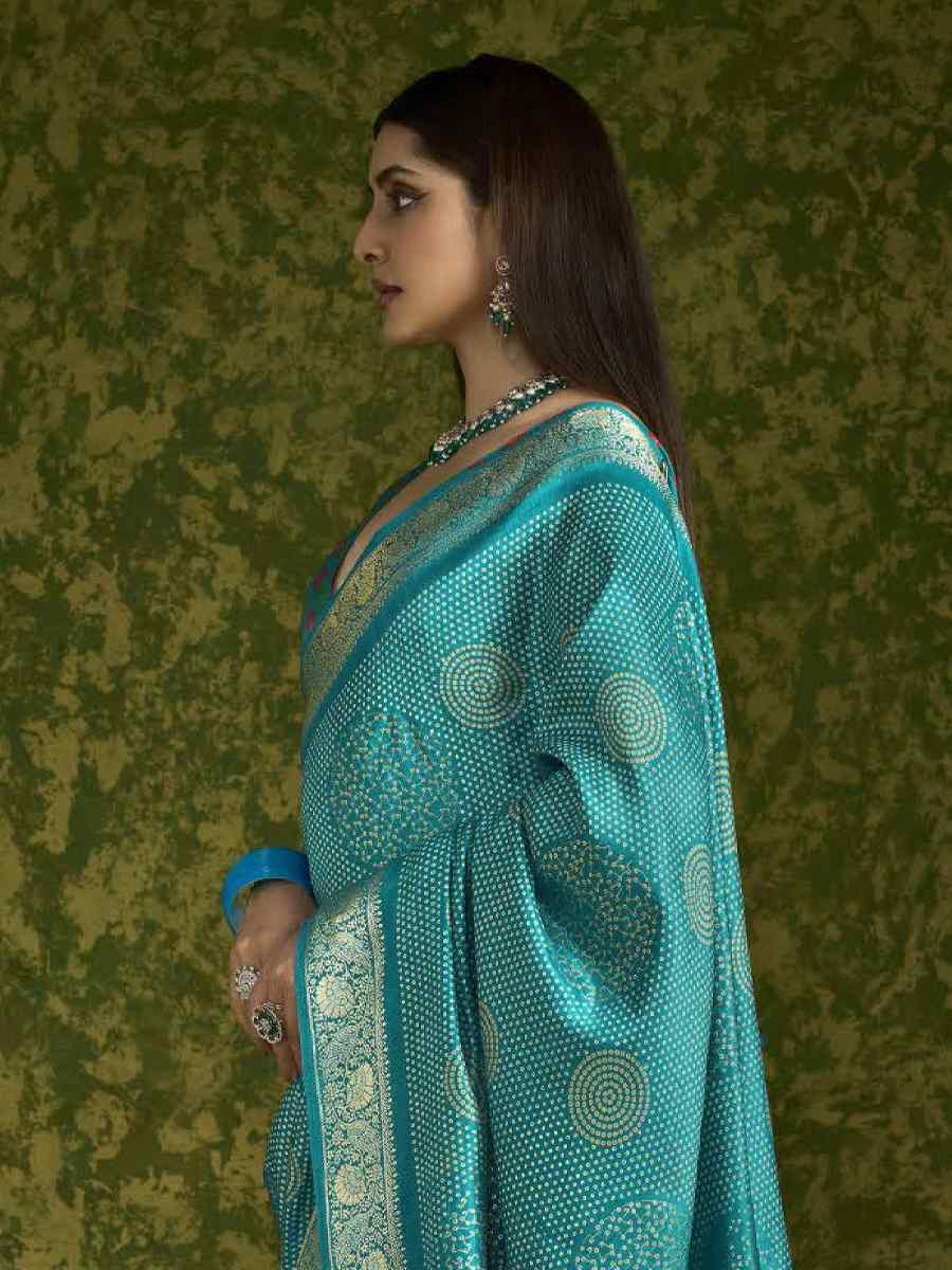 Sky Blue Silk Handwoven Festival Wedding Fancy Heavy Border Saree
