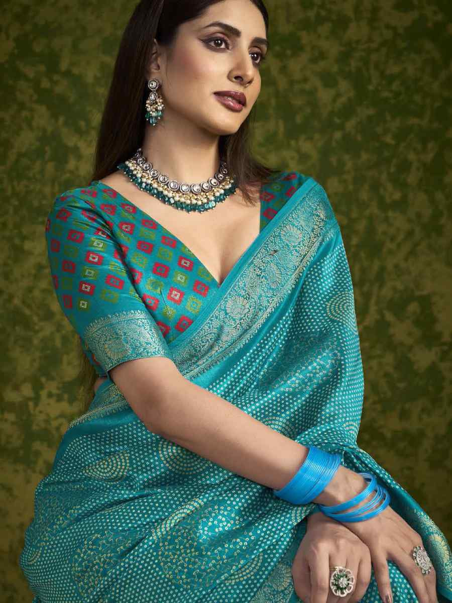 Sky Blue Silk Handwoven Festival Wedding Fancy Heavy Border Saree