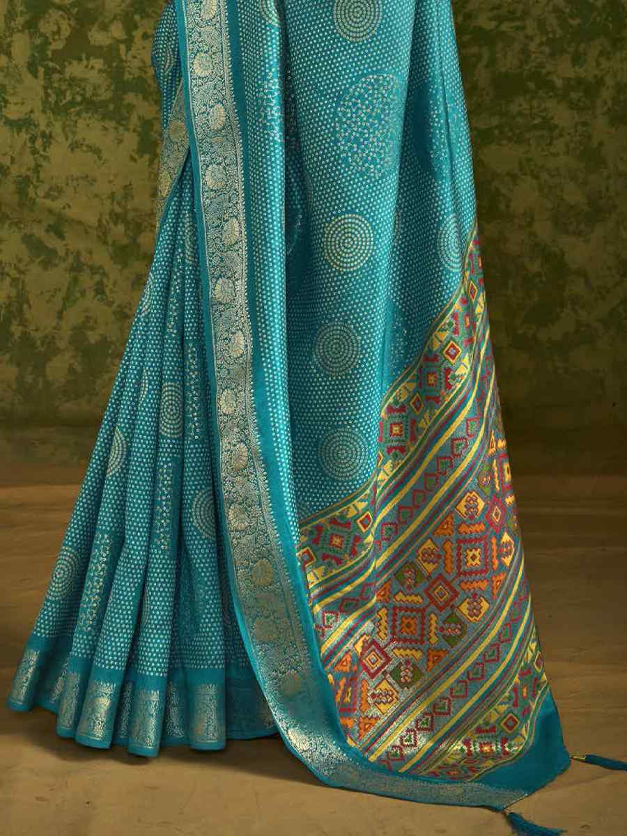 Sky Blue Silk Handwoven Festival Wedding Fancy Heavy Border Saree