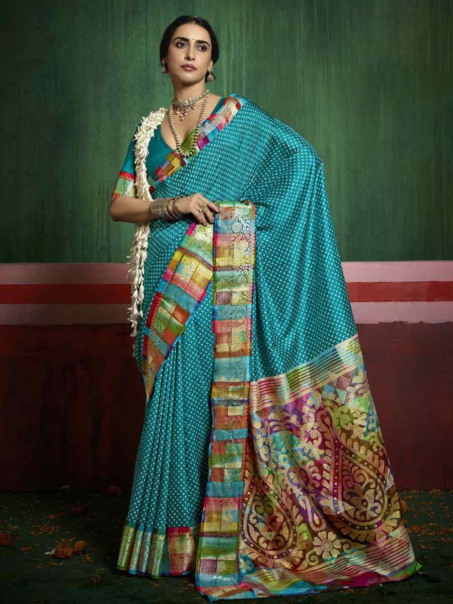 Sky Blue Silk Handwoven Festival Wedding Fancy Heavy Border Saree