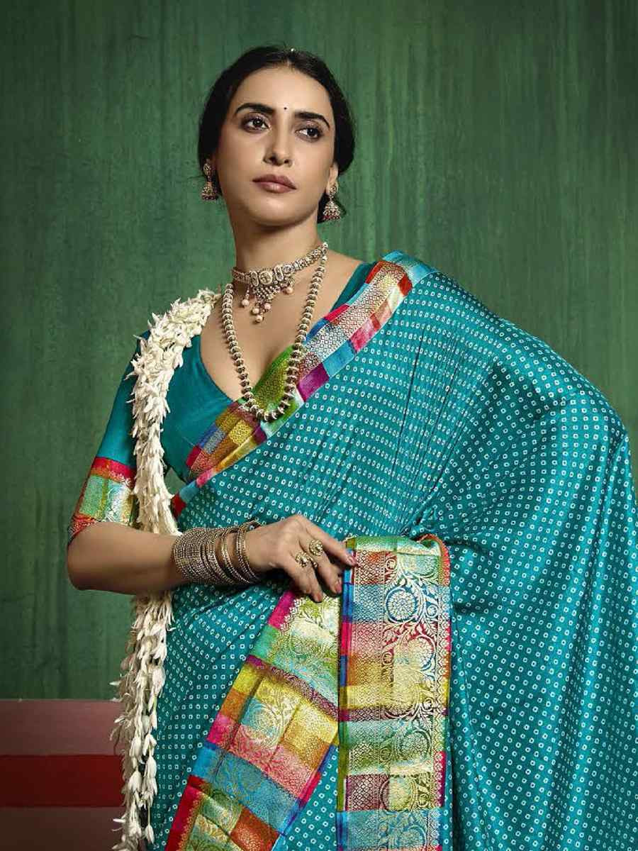 Sky Blue Silk Handwoven Festival Wedding Fancy Heavy Border Saree