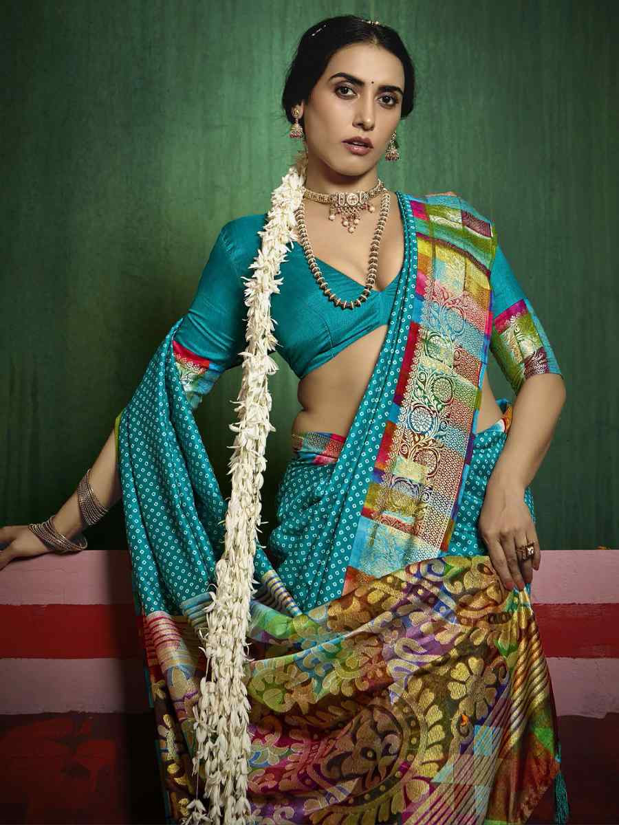 Sky Blue Silk Handwoven Festival Wedding Fancy Heavy Border Saree