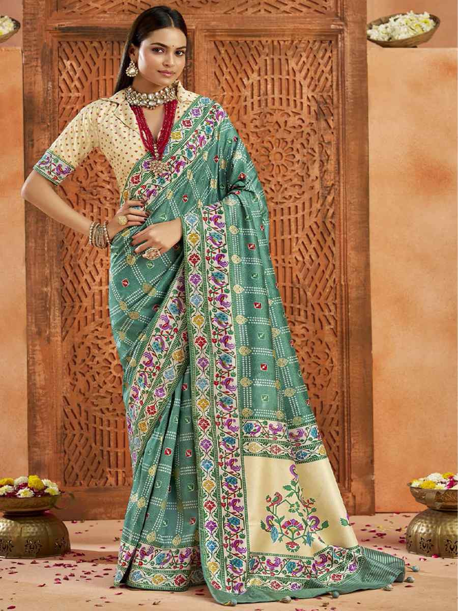 Sky Blue Silk Handwoven Festival Wedding Fancy Heavy Border Saree