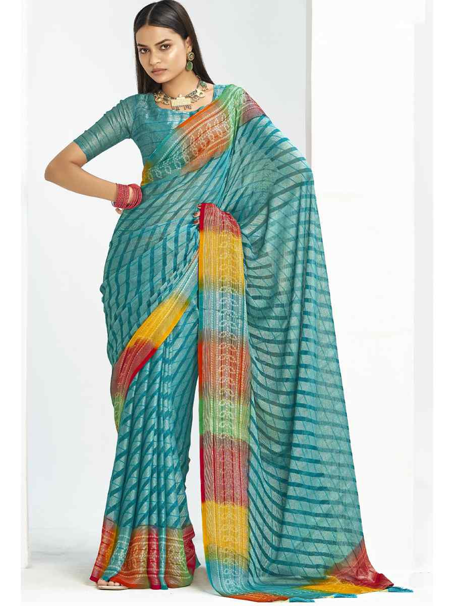 Sky Blue Silk Handwoven Festival Wedding Fancy Heavy Border Saree