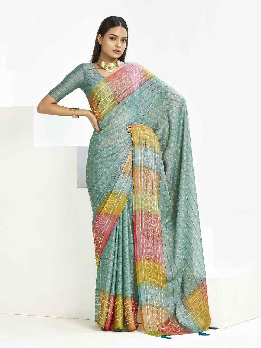 Sky Blue Silk Handwoven Festival Wedding Fancy Heavy Border Saree