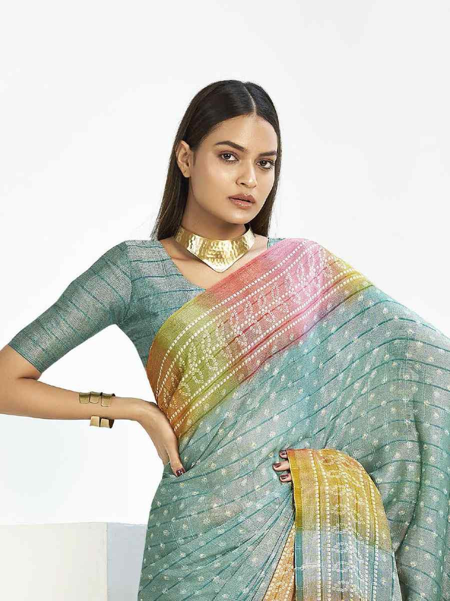 Sky Blue Silk Handwoven Festival Wedding Fancy Heavy Border Saree
