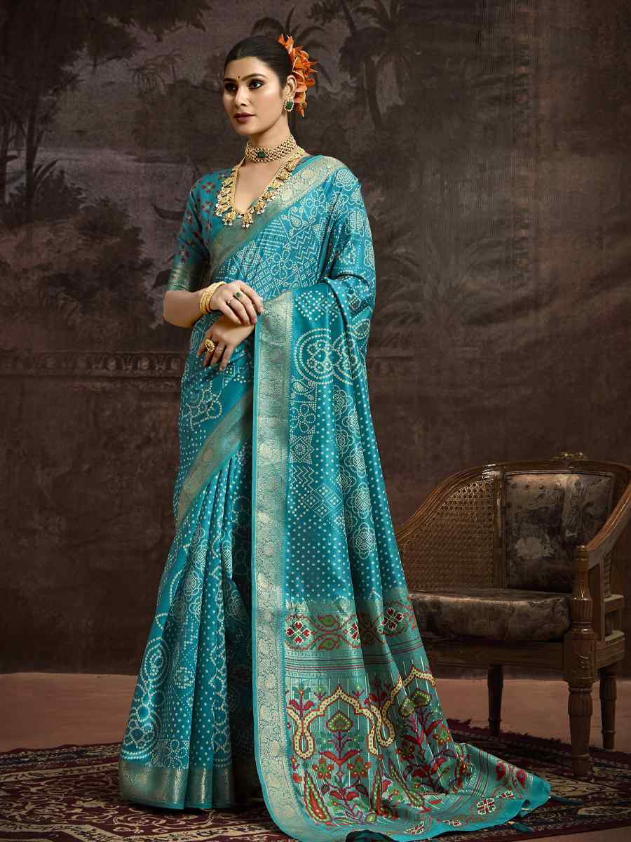 Sky Blue Silk Handwoven Festival Wedding Fancy Heavy Border Saree