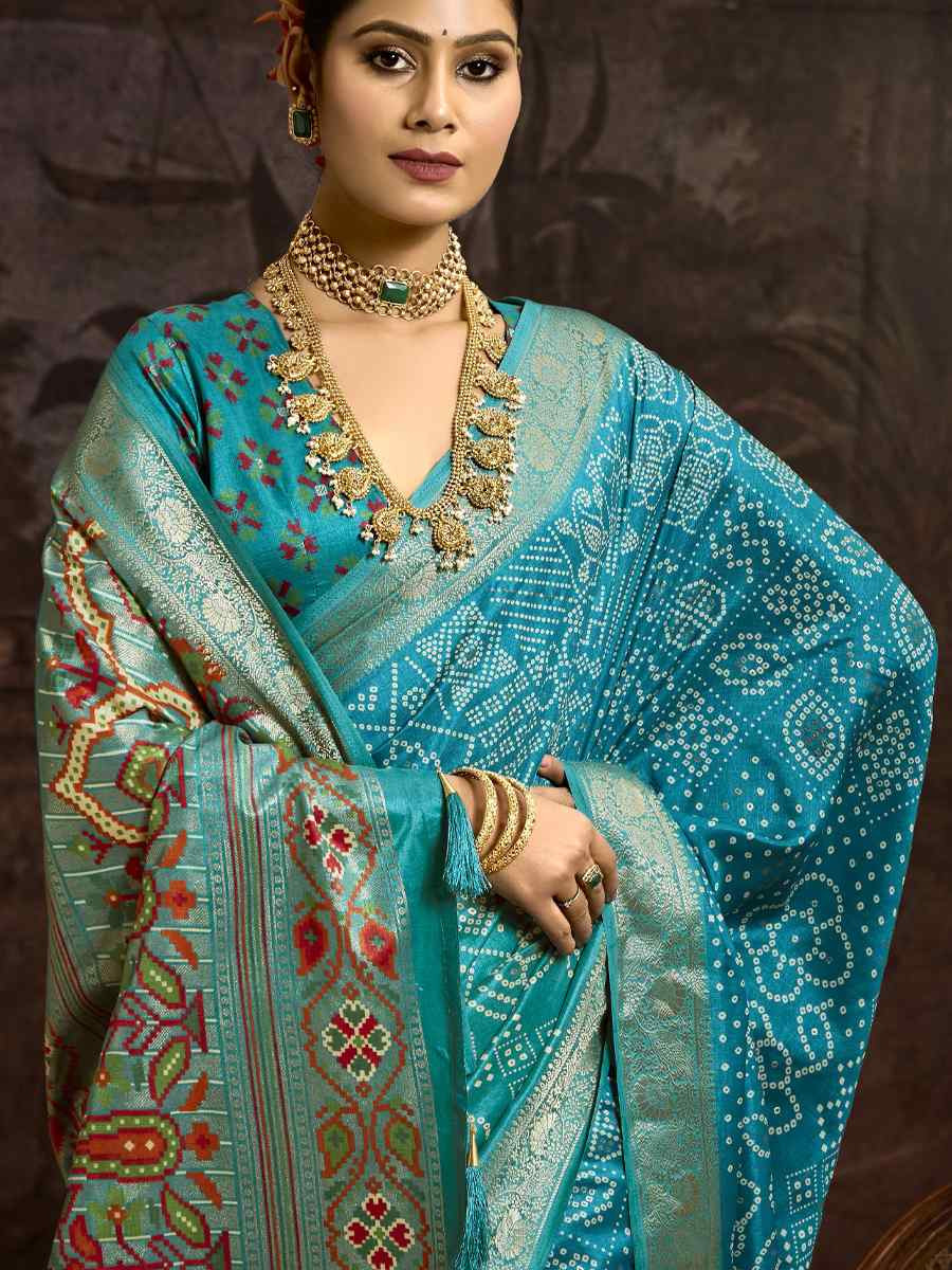 Sky Blue Silk Handwoven Festival Wedding Fancy Heavy Border Saree