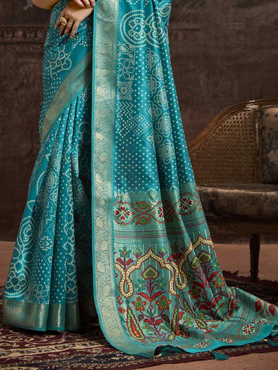 Sky Blue Silk Handwoven Festival Wedding Fancy Heavy Border Saree