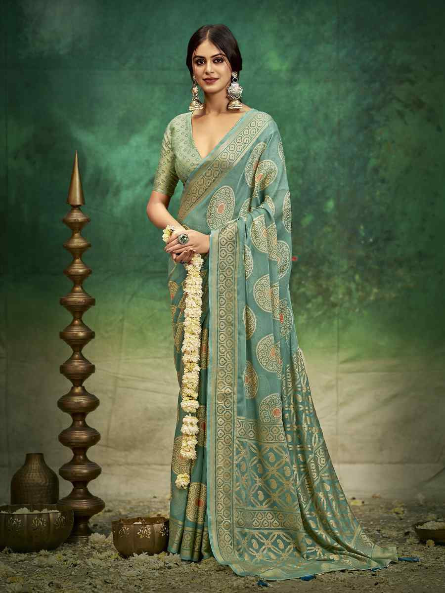 Sky Blue Silk Handwoven Festival Wedding Fancy Heavy Border Saree