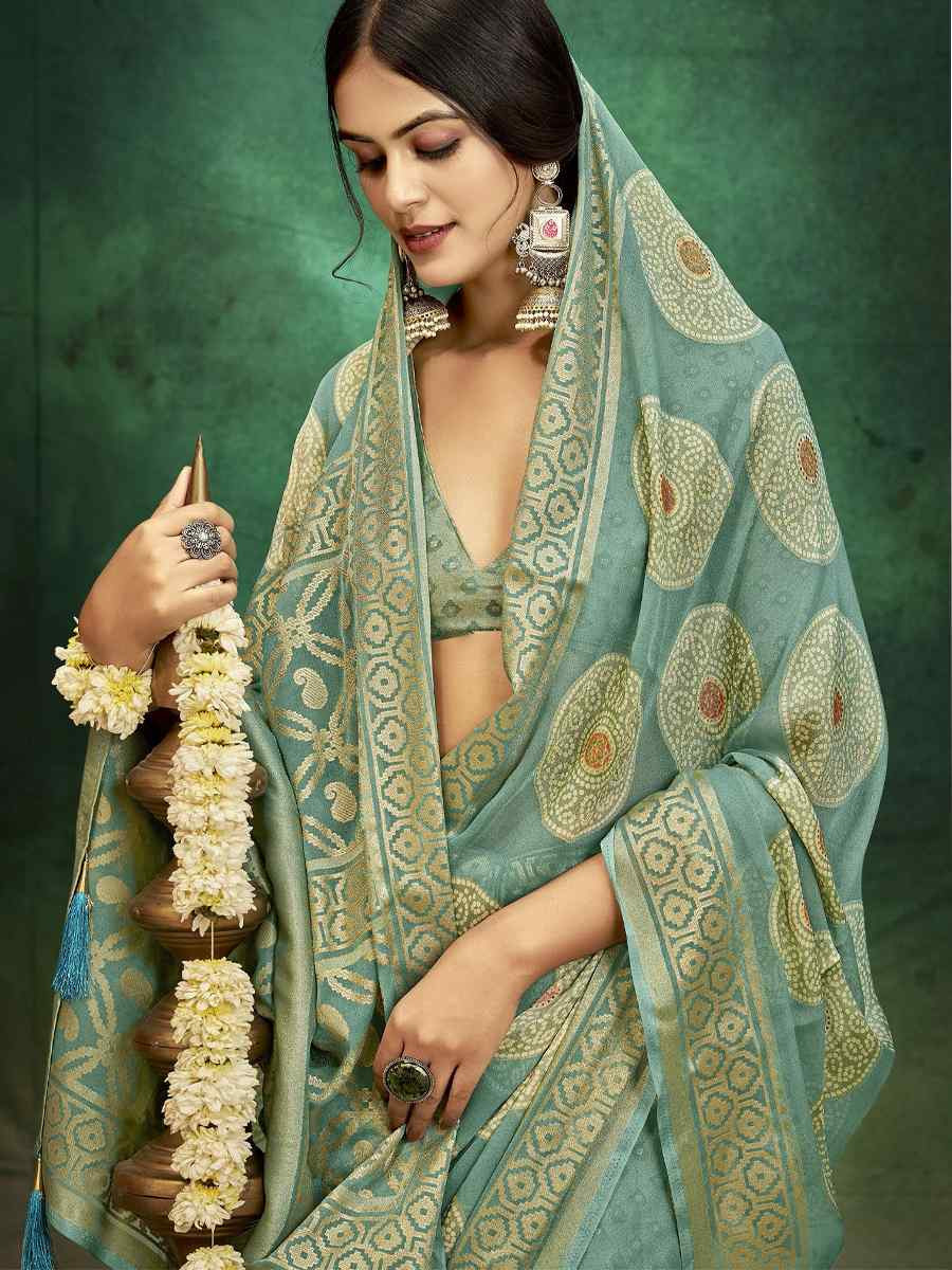 Sky Blue Silk Handwoven Festival Wedding Fancy Heavy Border Saree