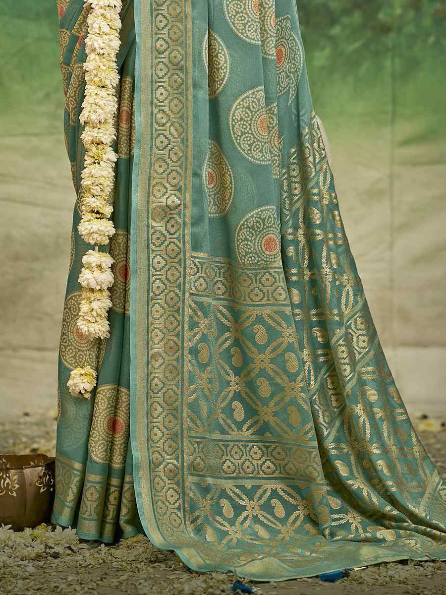 Sky Blue Silk Handwoven Festival Wedding Fancy Heavy Border Saree