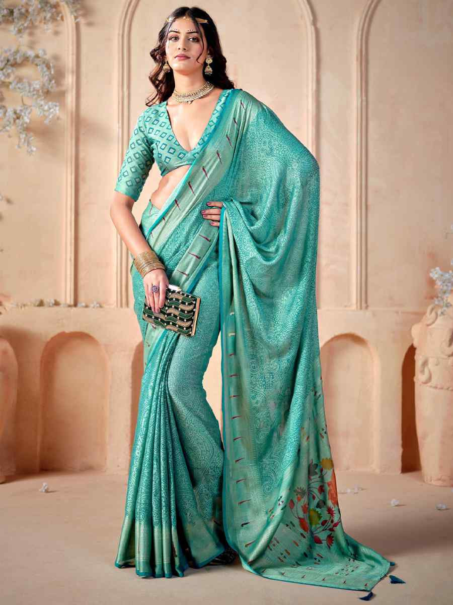 Sky Blue Silk Handwoven Festival Wedding Fancy Heavy Border Saree